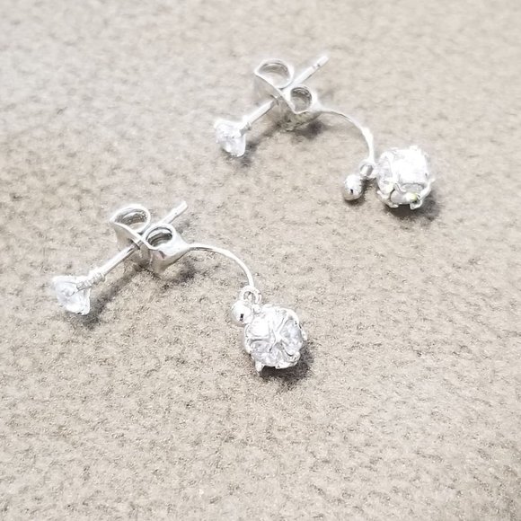 Crystal Earrings with Dangle in back silver coated - Picture 4 of 5
